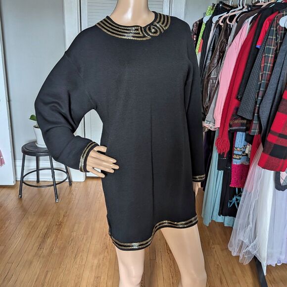 Vintage 80s Harve Benard Wool Sweater Dress Double Knit Beaded Rose Size S - Picture 13 of 15